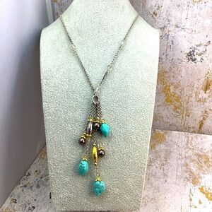 Brighton Turquoise  and Black Pearl Long Necklace with tin